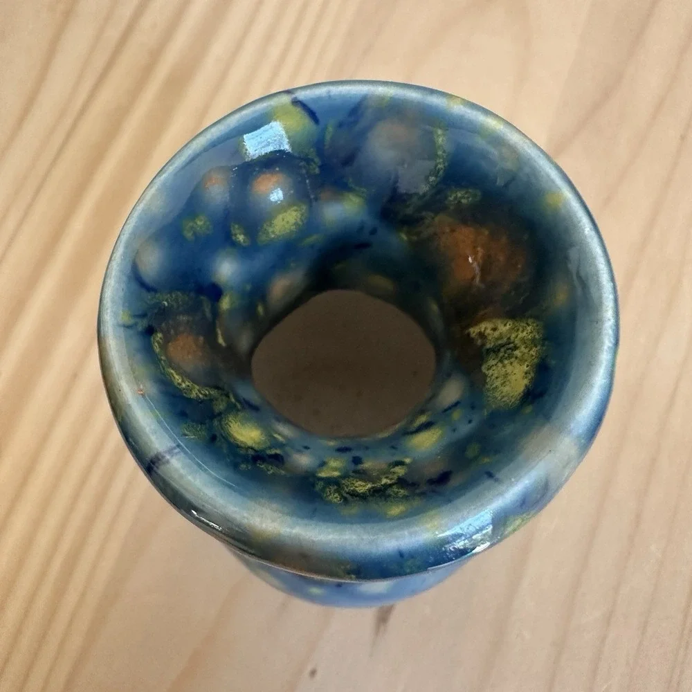 Vintage‎ Artisan Pottery 2 Inch Mini Vase Handcrafted Arizona Blue Yellow Mottle